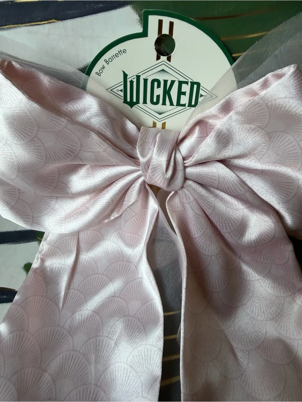 Scünci Wicked Glinda Pink Satin Tulle Bow Barrette Hair Clip NWT